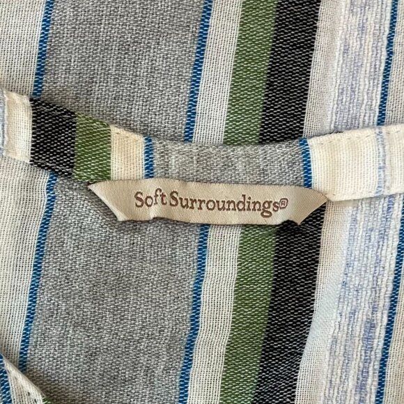 Soft Surroundings Blue Green Striped Embroidered Tunic Top Cotton Blend Medium - Picture 7 of 10